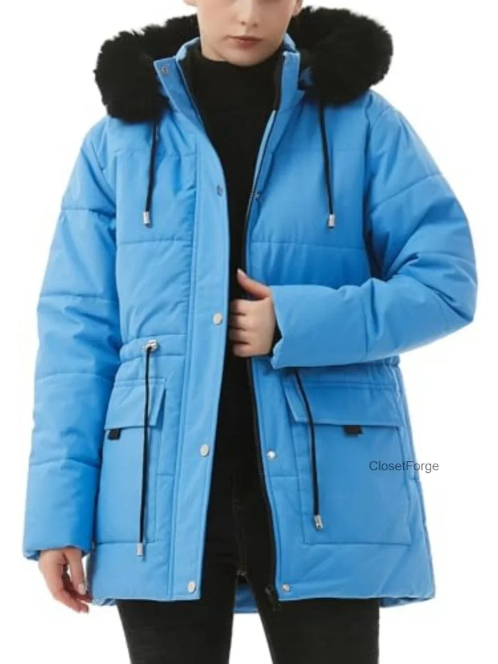 Women's Warm Winter Puffer Coat Thicken Fleece Lined Down Jacket Detachable